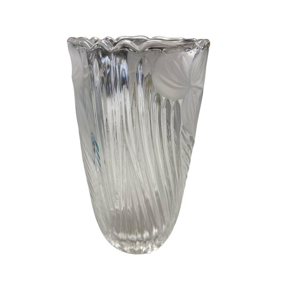 Vintage Clear Glass Vase With Frosted Floral Design & Swirl Pattern - Picture 2 of 5